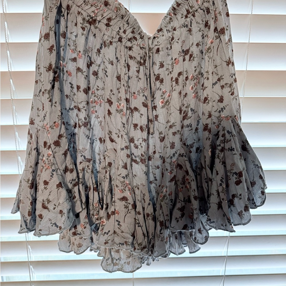 Elegant Floral High Waist Women Shorts - Gray